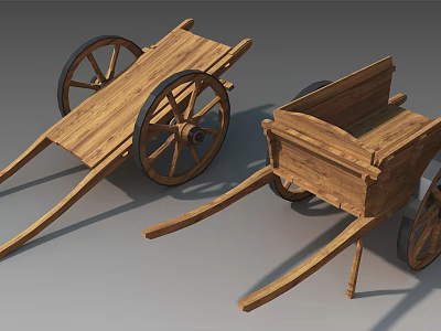 Classic Wooden Utility Cart With Sturdy Wheels And Functional Frame Design 3d model