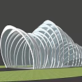 Modern Curved Pergola Design With White Metal Structure And Green Grass