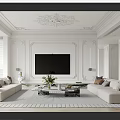 Modern Living Room Interior Design With Decorative Ceiling White Walls Light Sofa Grey Carpet
