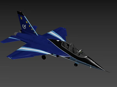 Blue Fighter Jet Featuring Light Blue Stripes Stars EU Emblem And Cockpit 3d model