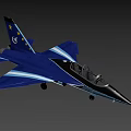 Blue Fighter Jet Featuring Light Blue Stripes Stars EU Emblem And Cockpit