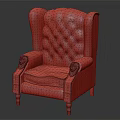 Red Tufted Single Sofa With Carved Armrests And Wooden Legs