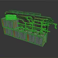 Industrial Processing Equipment with Multiple Pipes Valves and White Container Gray and Orange Structure Design