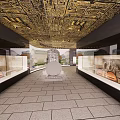Cultural Center Interior Design Featuring Traditional Golden Ceiling Stone Carvings And Exhibition Corridor