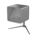 Silver Cube Shaped Object With Stable Tripod Base And Modern Design