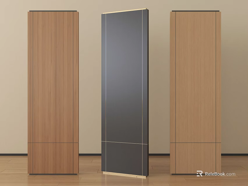 Modern Room Divider Design With Light Wood And Dark Panel Elements 3d model