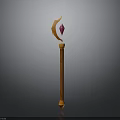 Orange Magic Staff With Crescent Moon Top And Purple Gemstone Decoration