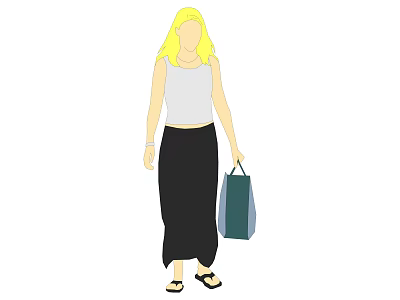 Blonde Female Game Movie Character Wearing White Sleeveless Top Black Skirt Holding Teal Shopping Bag 3d model