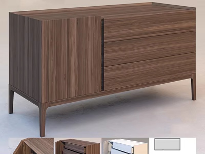 Modern Entryway Cabinet Sideboard With Wood Grain Finish Drawers And Slender Legs 3d model