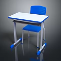 Kids Study Desk And Chair With White Tabletop And Blue Seat