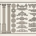 European-style carved plaster carved round carved Roman column 3d model