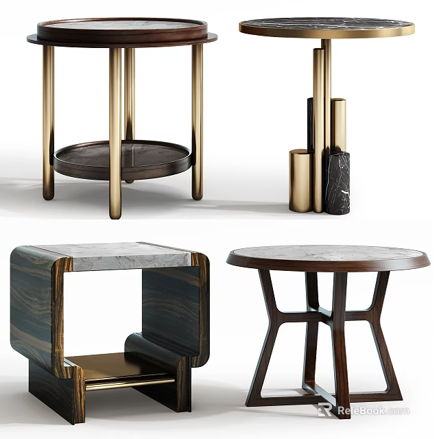 Elegant Modern Side Table Designs With Marble Top And Metal Legs 3d model 