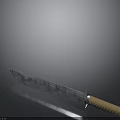 Vintage Metal Knife With Sharp Blade Brown Wrapped Handle And Reflective Surface On Dark Background