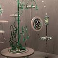 Unique Photo Spot Featuring Green Metal Tree Design White Trays Circular Yin Yang Decor