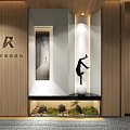 Modern Interior Space With Wooden Panels Art Sculpture And Niche Landscape