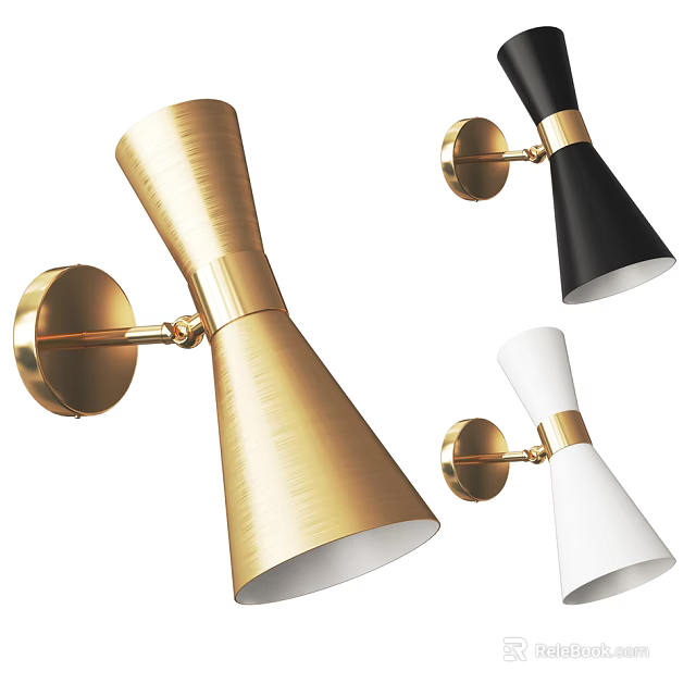 Modern Minimalist Gold Black White Conical Metal Wall Lamps Interior Design 3d model 