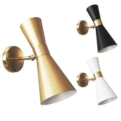 Modern Minimalist Gold Black White Conical Metal Wall Lamps Interior Design 3d model