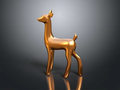 Decorative Golden Metallic Deer Figurine With Glossy Surface And Reflective Base 3d model