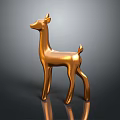 Decorative Golden Metallic Deer Figurine With Glossy Surface And Reflective Base