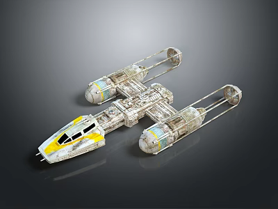 Futuristic Cosmic Spaceship Design With Yellow White Modules And Twin Engines 3d model
