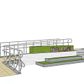 Road Facilities With Wheelchair Ramp Handrail Steps And Green Lawn Area