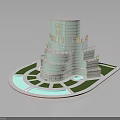 Modern Glass Tower Building With Multiple Floors Water Pool And Lawn Area