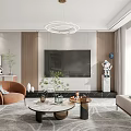 Elegant Modern Living Dining Room Interior Design With Sofa Dining Table Artwork And Pendant Lights 3d model
