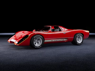 Vintage Red Sports Car Features Sleek Body 4200 Number And Silver Wheels On Dark Floor 3d model