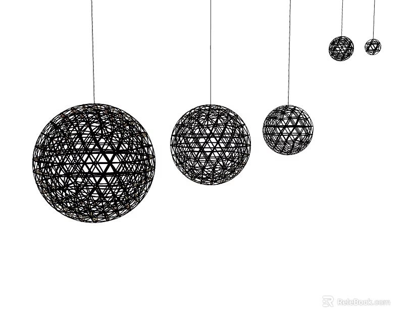Hanging Spherical Hollow Chandeliers With Geometric Weave Design In Different Sizes 3d model 