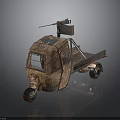 Rusty Military Vehicle With Vintage Design Flatbed Trailer And Roof Mounted Equipment