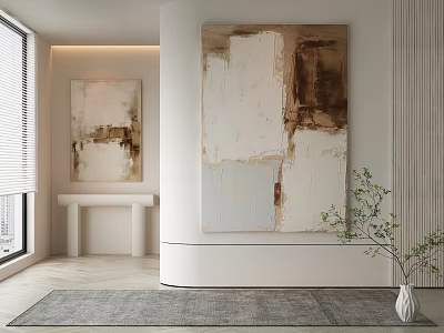 Modern Interior Design Showcasing Elegant Abstract Painting On White Wall With Neutral Tones 3d model