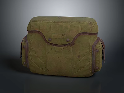 Military Green Canvas Daily Necessities Bag With Worn Texture Multiple Pockets And Metal Buckles 3d model