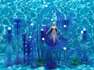 Underwater Mermaid Themed Photo Spot With Blue Purple Coral Seaweed And Luminous Lights 3d model