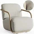Modern Light Beige Fabric Upholstered Single Sofa With Wooden Armrests And Stitched Details
