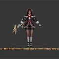 Fantasy Female Character With Red Hair And Creature Holding Staff On Gear Platform