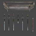 Various Different Style Medieval Swords Collection Arranged On Black Background