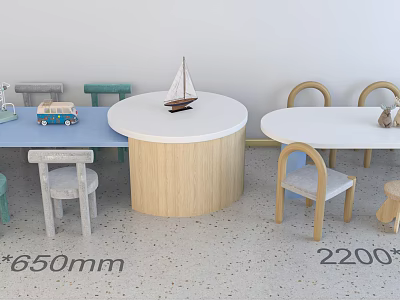 Kids Round and Oval Wooden Table 650mm 2200mm with Matching Chairs Toy Car Sailboat Model 3d model