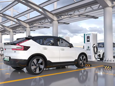 Electric Cars Charging At EV Charging Station 3d model
