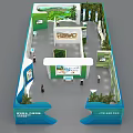 Modern Cultural Tourism Exhibition Booth With Unique Blue Shaped Walls And Large Central Display Screen