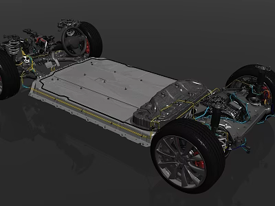 Detailed Car Chassis Structure With Battery Wheels Axles And Mechanical Parts 3d model