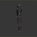 3D Rendered Robot Character With Red And Gray Metallic Armor Standing Upright And Glowing Eyes