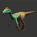 Colorful 3D Dinosaur Model With Yellow Crest Green Brown Body Standing Pose