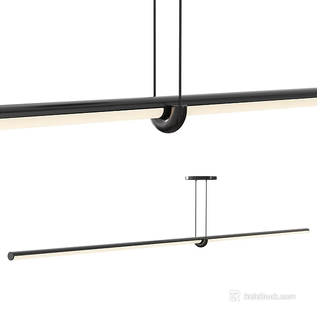 Modern Linear Pendant Light Design With Black Frame And White Illuminated Shade 3d model 