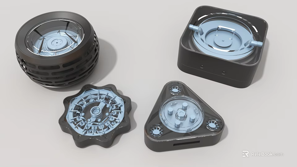 Industrial Machinery Components Featuring Various Shapes Circular Star Triangular With Mechanical Surfaces 3d model 