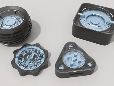 Industrial Machinery Components Featuring Various Shapes Circular Star Triangular With Mechanical Surfaces 3d model