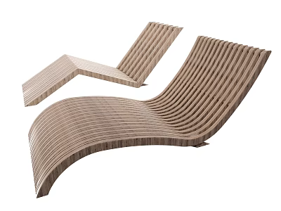Modern Wooden Lounge Chair With Curved Slatted Structure And Smooth Design Features 3d model