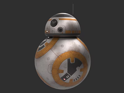 Star Wars BB 8 Droid Character With Spherical Design White Orange Gray Color Circular Mechanical Parts 3d model