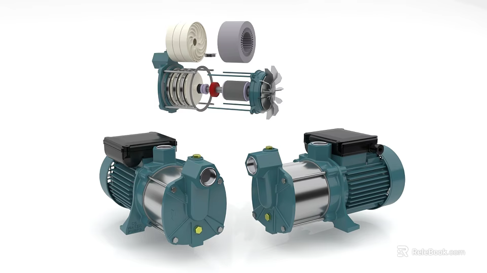 Two Industrial Water Pumps With Electric Motors And Stainless Steel Casings 3d model 