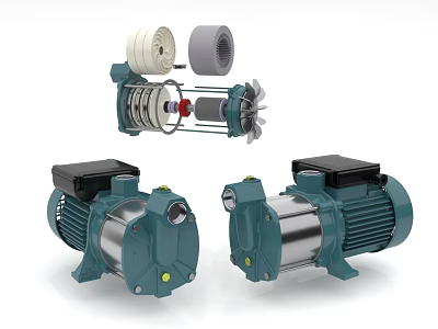 Two Industrial Water Pumps With Electric Motors And Stainless Steel Casings 3d model