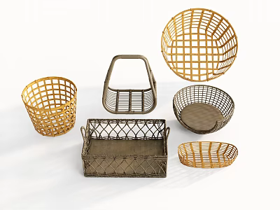 Decorative Woven Basket Set With Various Shapes Round Square And Handles For Home Decor 3d model